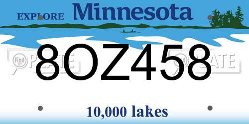 8OZ458 Minnesota License Plate