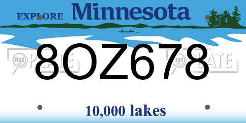 8OZ678 Minnesota License Plate