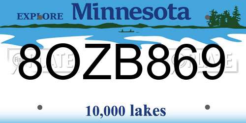 8OZB869 Minnesota License Plate