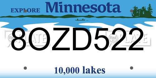 8OZD522 Minnesota License Plate
