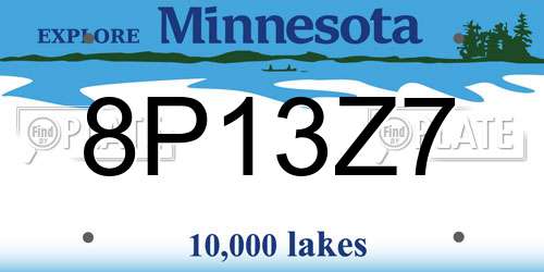 8P13Z7 Minnesota License Plate