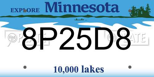 8P25D8 Minnesota License Plate