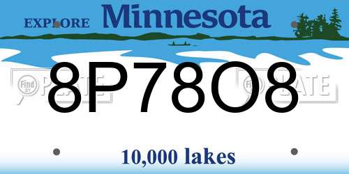 8P78O8 Minnesota License Plate