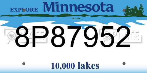 8P87952 Minnesota License Plate