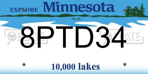 8PTD34 Minnesota License Plate