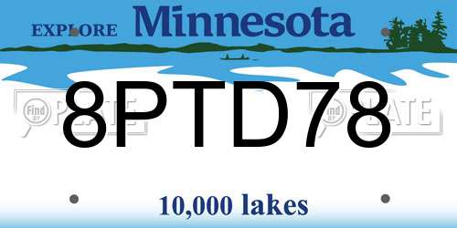 8PTD78 Minnesota License Plate