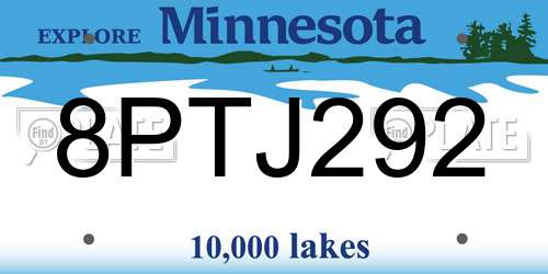 8PTJ292 Minnesota License Plate