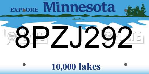 8PZJ292 Minnesota License Plate