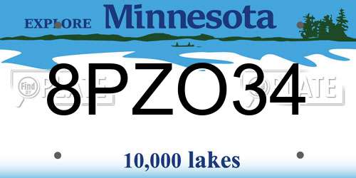 8PZO34 Minnesota License Plate