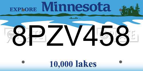 8PZV458 Minnesota License Plate