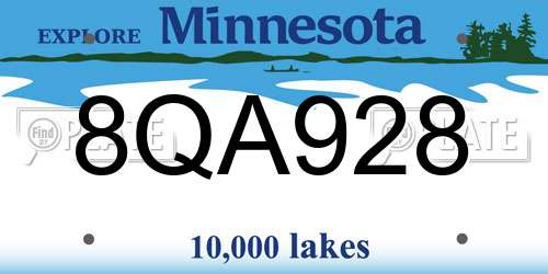 8QA928 Minnesota License Plate