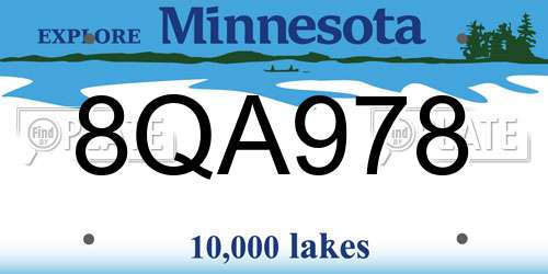 8QA978 Minnesota License Plate