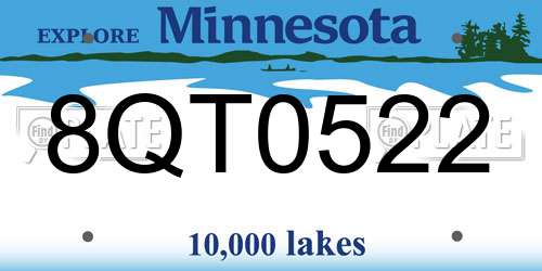 8QT0522 Minnesota License Plate