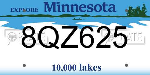 8QZ625 Minnesota License Plate