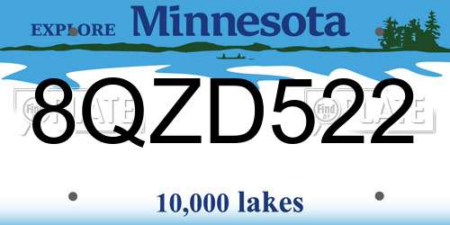 8QZD522 Minnesota License Plate