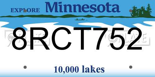 8RCT752 Minnesota License Plate