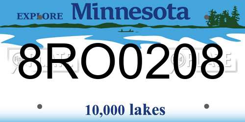 8RO0208 Minnesota License Plate