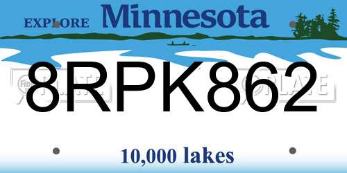 8RPK862 Minnesota License Plate