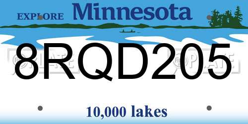 8RQD205 Minnesota License Plate