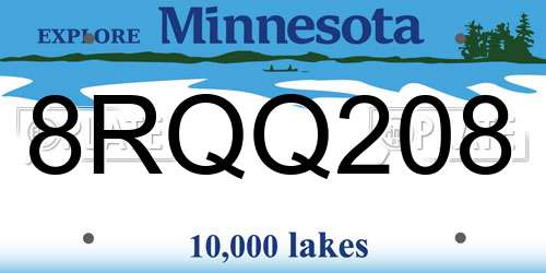8RQQ208 Minnesota License Plate