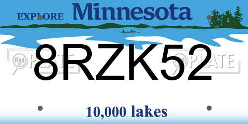 8RZK52 Minnesota License Plate