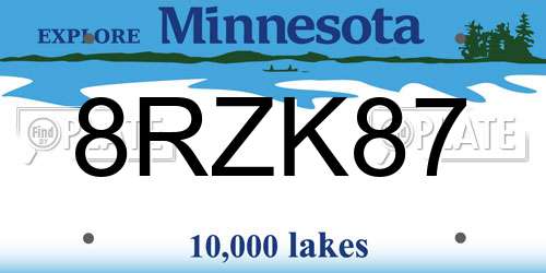 8RZK87 Minnesota License Plate