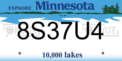 8S37U4 Minnesota License Plate