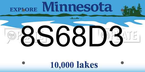 8S68D3 Minnesota License Plate