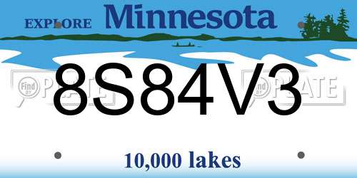 8S84V3 Minnesota License Plate