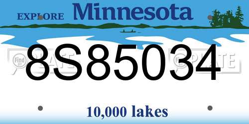 8S85034 Minnesota License Plate