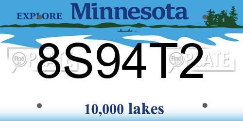 8S94T2 Minnesota License Plate