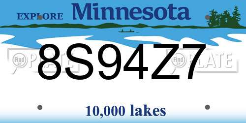 8S94Z7 Minnesota License Plate