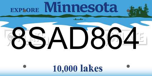 8SAD864 Minnesota License Plate