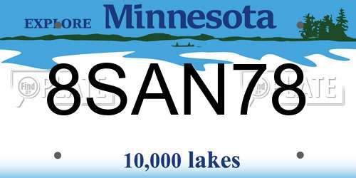 8SAN78 Minnesota License Plate