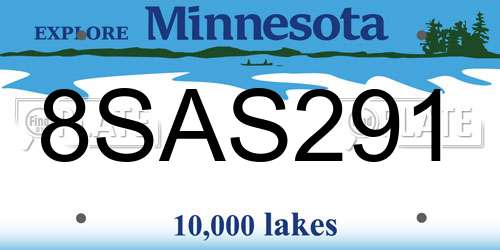 8SAS291 Minnesota License Plate
