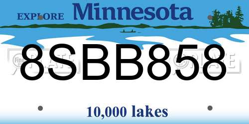 8SBB858 Minnesota License Plate