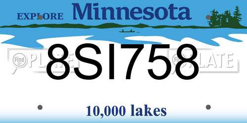 8SI758 Minnesota License Plate