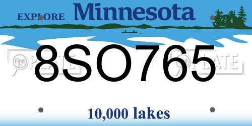 8SO765 Minnesota License Plate