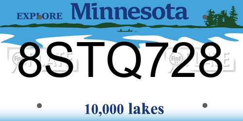 8STQ728 Minnesota License Plate