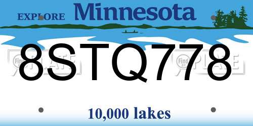 8STQ778 Minnesota License Plate