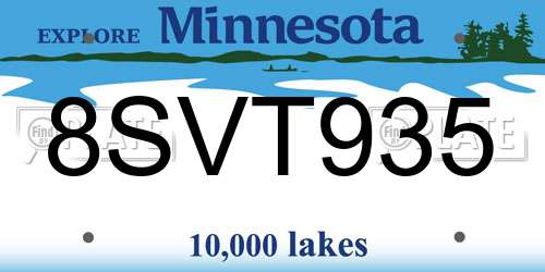 8SVT935 Minnesota License Plate