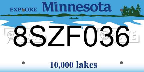 8SZF036 Minnesota License Plate