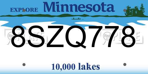 8SZQ778 Minnesota License Plate