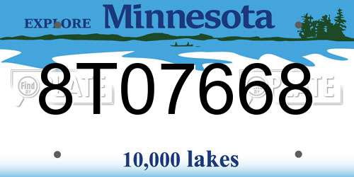 8T07668 Minnesota License Plate