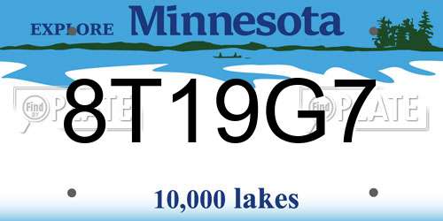 8T19G7 Minnesota License Plate