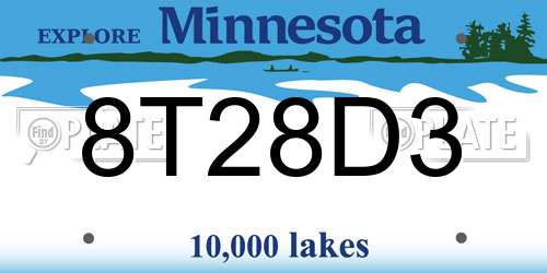 8T28D3 Minnesota License Plate