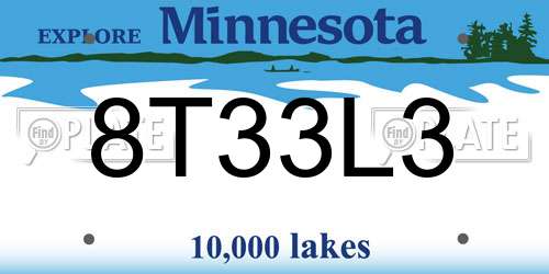 8T33L3 Minnesota License Plate