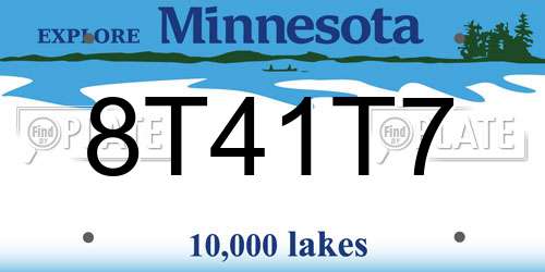8T41T7 Minnesota License Plate