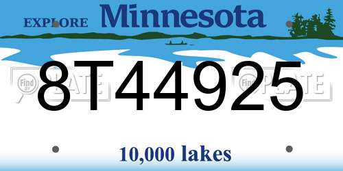 8T44925 Minnesota License Plate