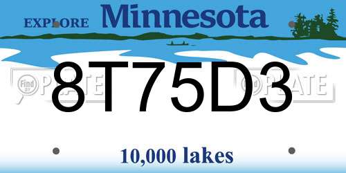 8T75D3 Minnesota License Plate